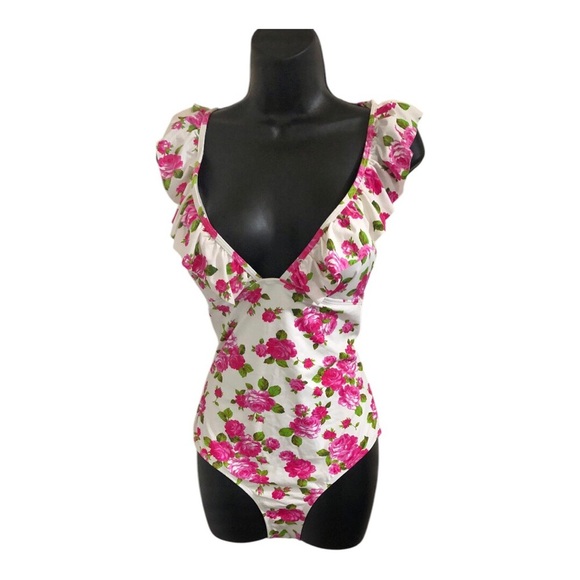 Betsey Johnson love always Betsey print floral flutter strap swimsuit size M new - Picture 3 of 13